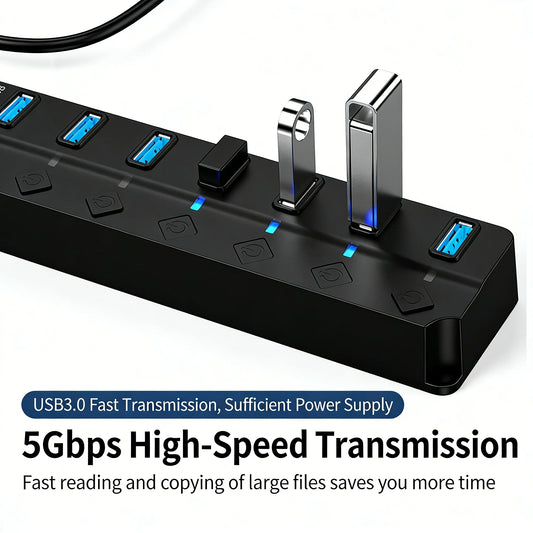 4/7-Port USB 3.0 Hub with LED Indicator Independent Switch Control for Laptop Flash Drive Hard Disk Printer Camera Keyboard