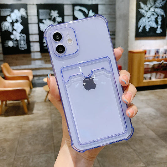 Luxury Card Bag Holder Clear TPU Case For iPhone 11 12 13 mini 14 15 Plus 15 Pro Max XR X XS Max Shockproof Cover Cases
