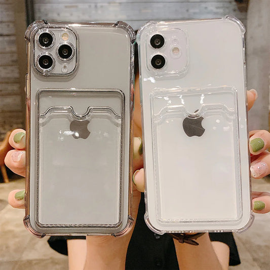 Luxury Card Bag Holder Clear TPU Case For iPhone 11 12 13 mini 14 15 Plus 15 Pro Max XR X XS Max Shockproof Cover Cases